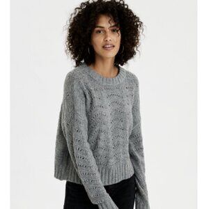 American Eagle Women's Size XS Pointelle Crew Neck Sweater Gray Open Knit